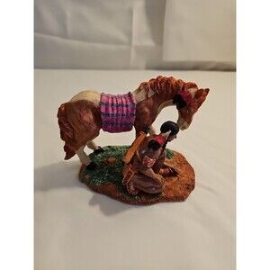 Native American And Paint Horse Figurine, Young's, American Frontier Collection